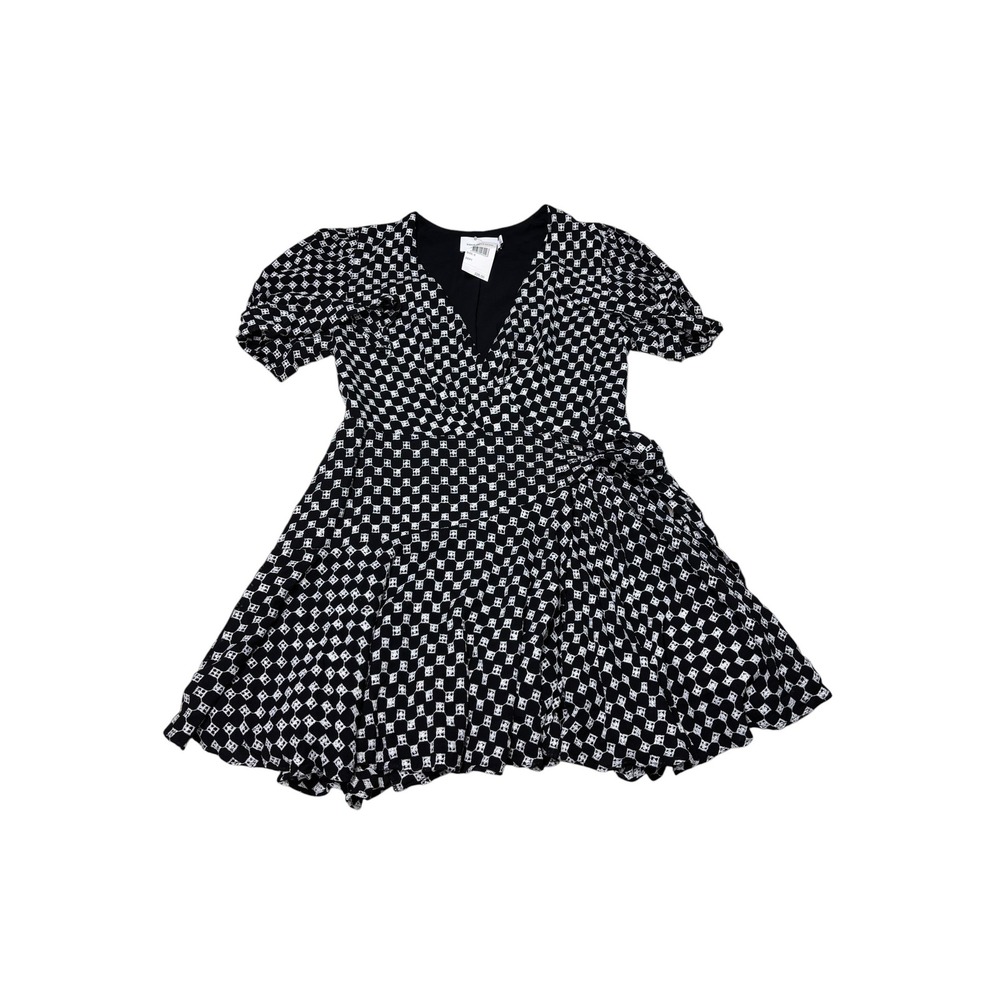 NWT Significant Other Black White Checkered Embroidered Wrap Mini Dress Womens 8